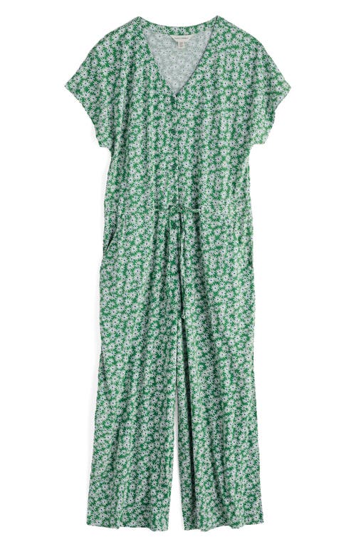 Seasalt Cornwall Rose Trellis Crop Wide Leg Organic Cotton Blend Jumpsuit In Green