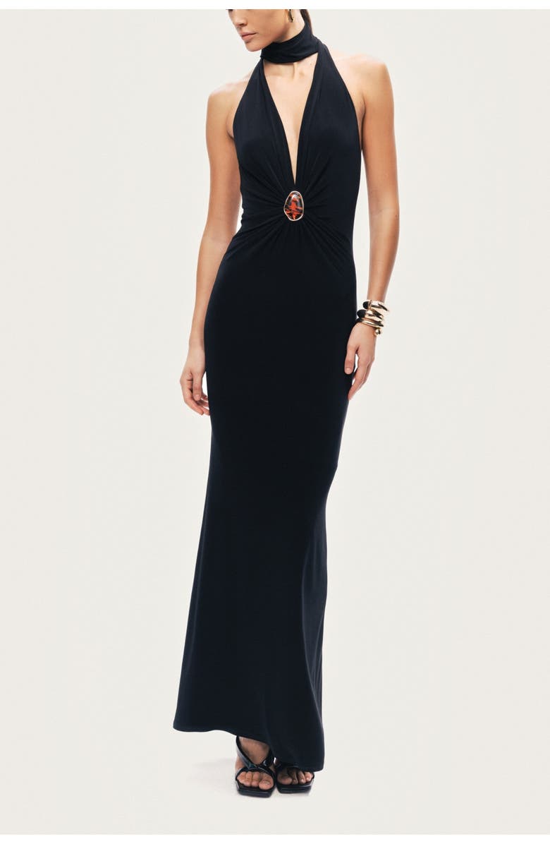 Nocturne Halter-Neck Draped Maxi Dress, Alternate, color, Black