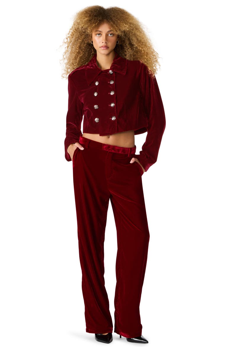 Tonia Velvet Crop Double Breasted Jacket, Alternate, color, RED VELVET