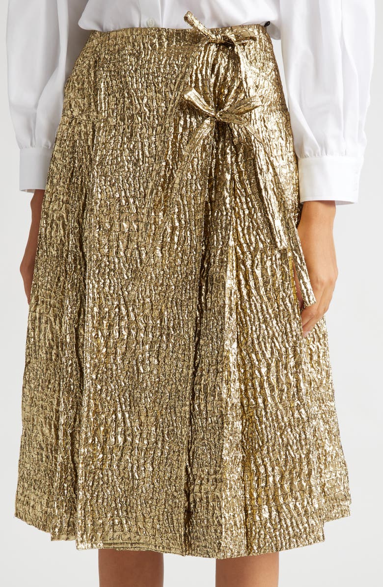 Simone Rocha Pleated Metallic Cloqué Midi Skirt with Ties, Alternate, color,