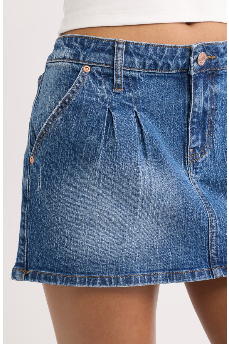 Pleated Denim Miniskirt, Alternate, color, MEDIUM WASH