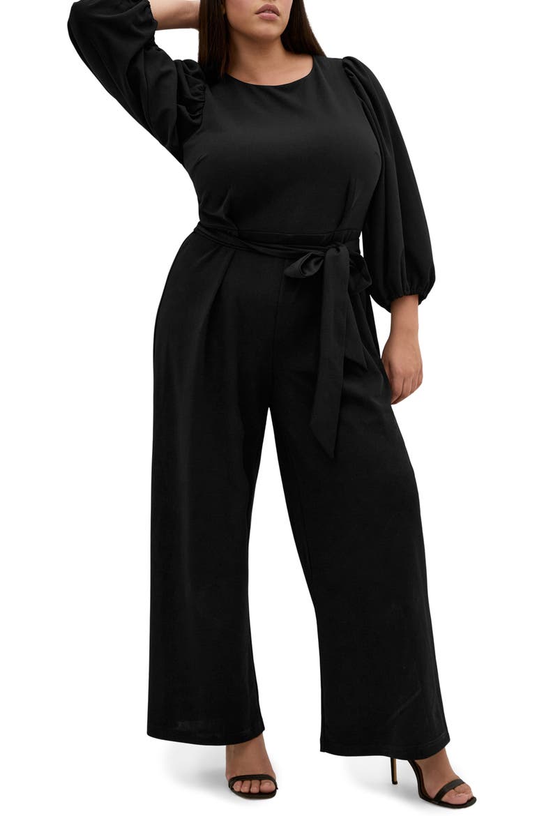 Tahlia Long Sleeve Jumpsuit, Main, color, BLACK