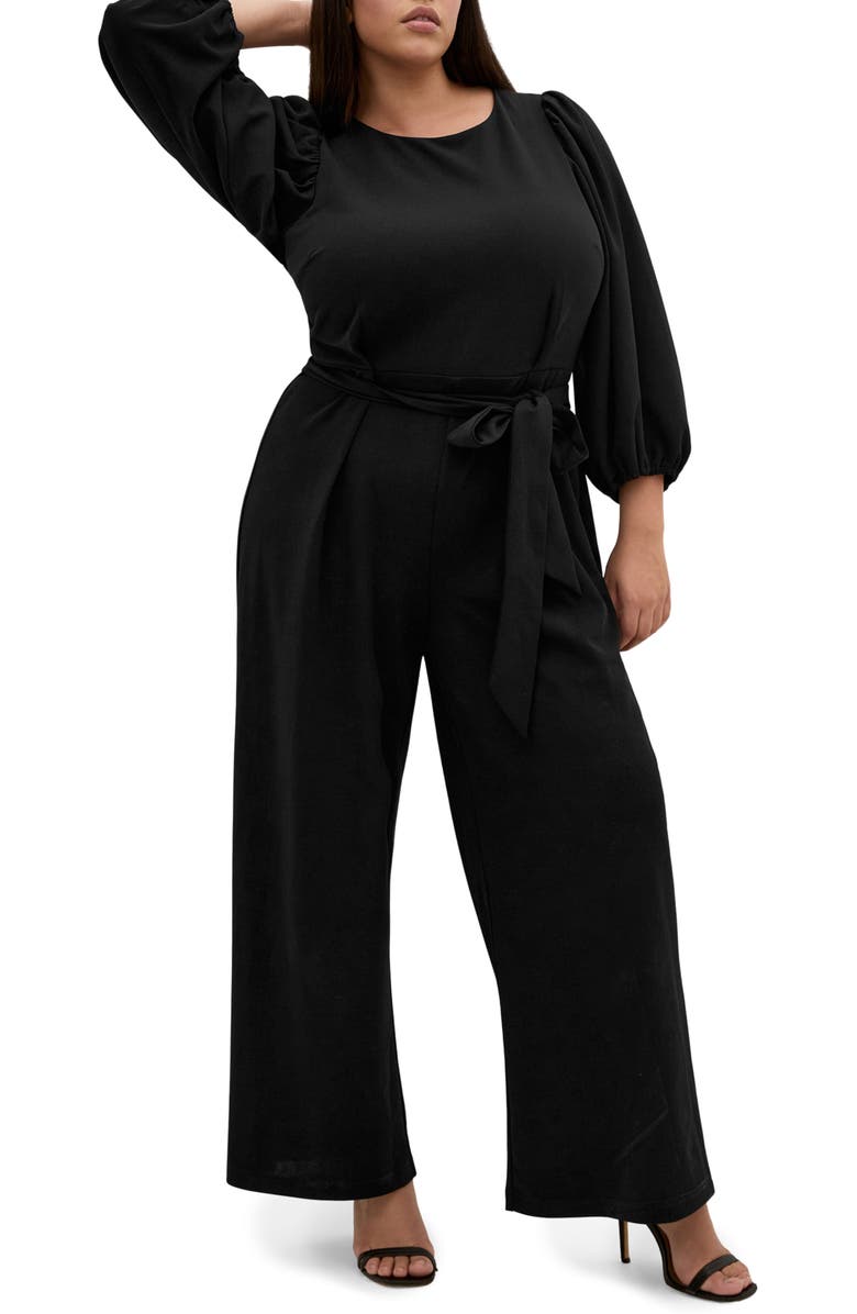 City Chic Tahlia Long Sleeve Jumpsuit, Main, color, Black