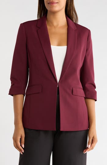 Gemma + Jane Tailored Longline Blazer In Burgundy