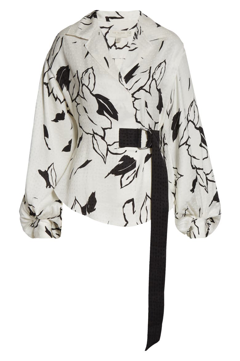 Eddith Floral Wrap Blouse, Alternate, color, WHITE