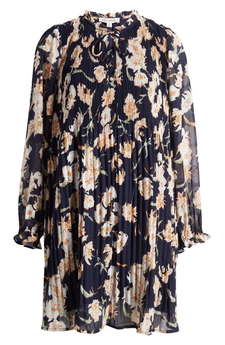 Mila Mae Floral Long Sleeve Pleated Dress, Alternate, color, 