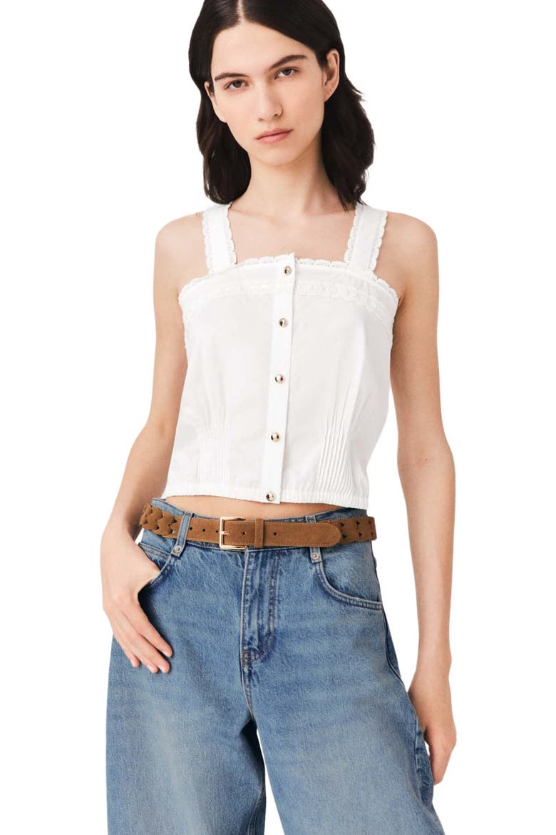Crop top with lace trim, Alternate, color, White