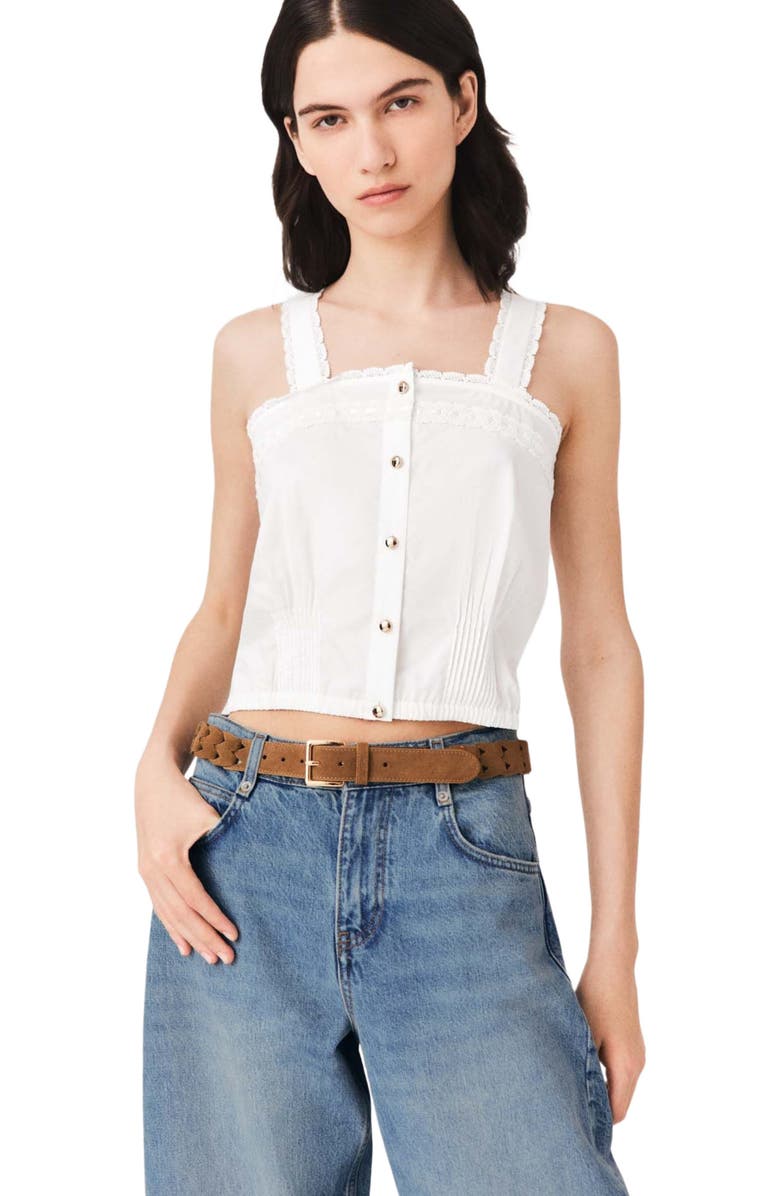 maje Crop top with lace trim, Alternate, color, White
