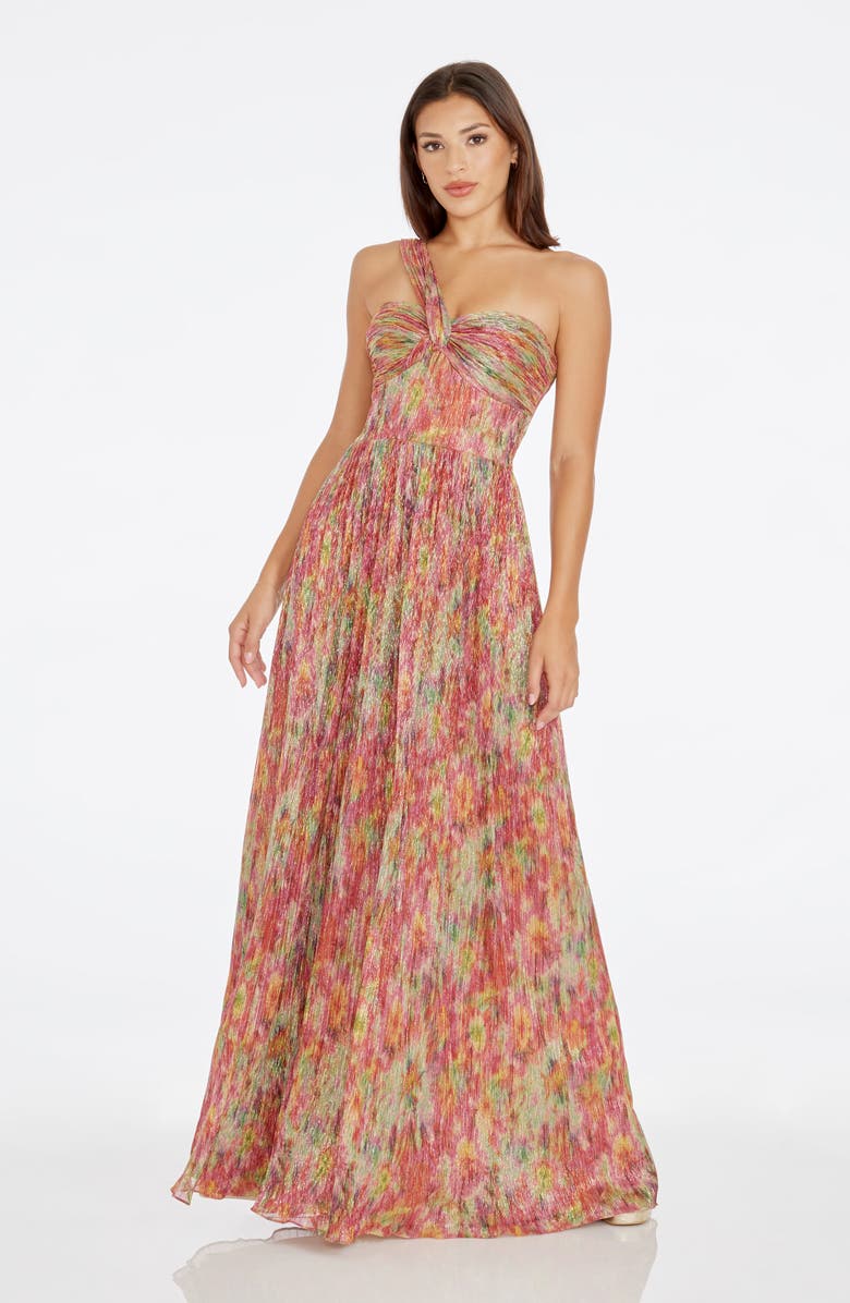 Dress the Population Idalia Metallic One-Shoulder Gown, Alternate, color, Bright Fuchsia Multi