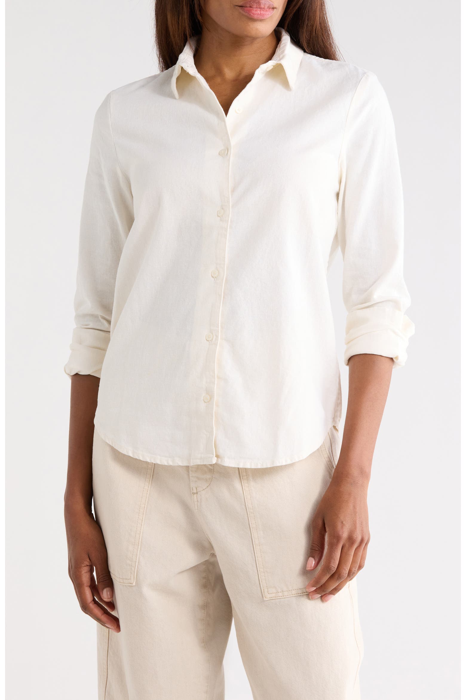 Linen Rack Card AG Cade Linen & Cotton Button-Up Shirt (Women) | Nordstromrack
