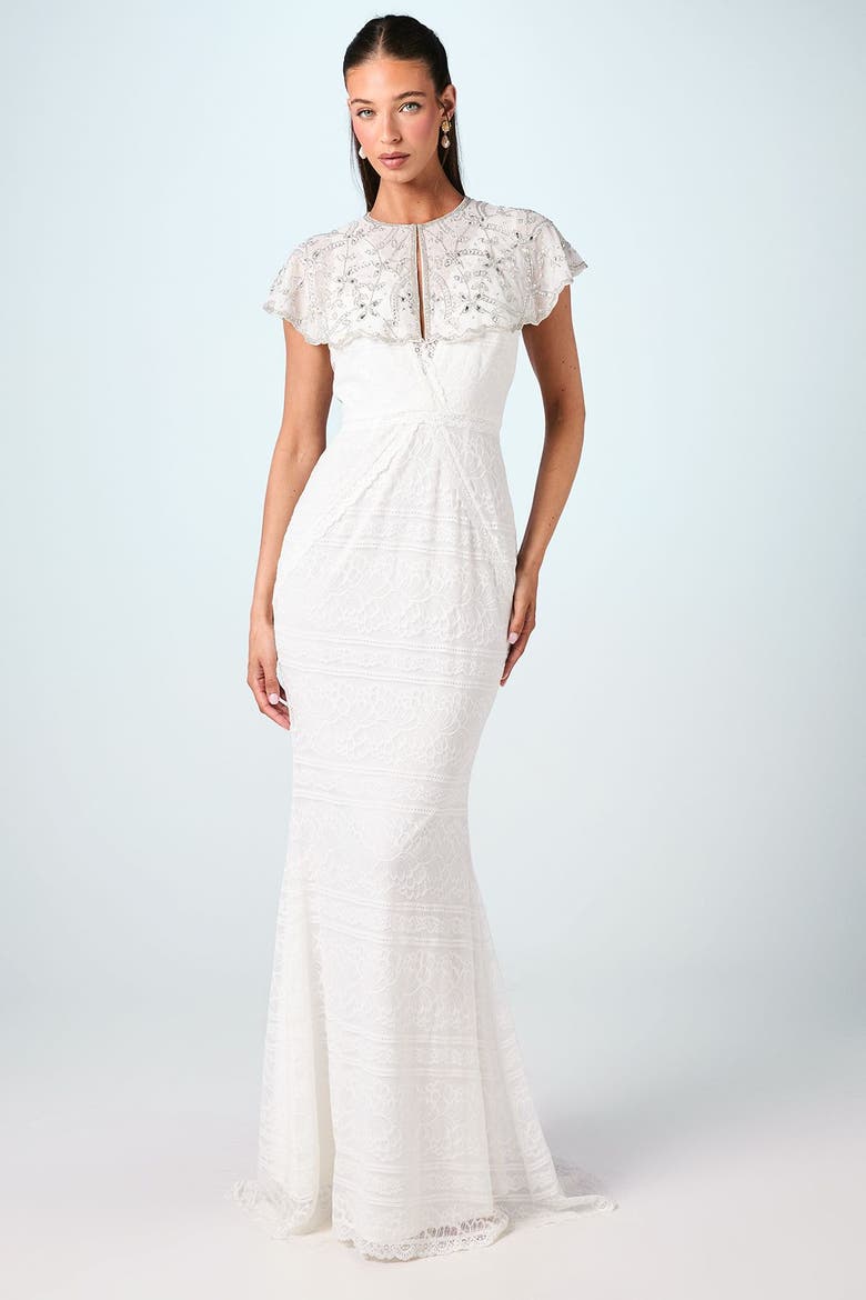 Embellished Beaded Bridal Cape, Alternate, color, Ivory
