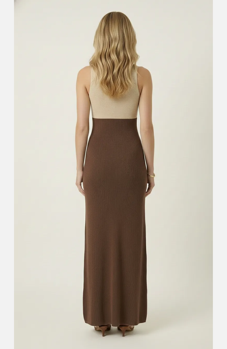 Modenaire Sleeveless Knit Two Tone Maxi Dress, Alternate, color, Oatmeal / Chocolate