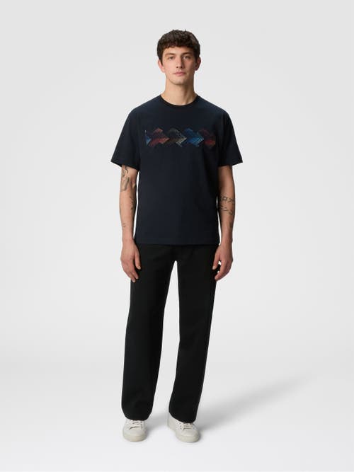 Missoni Cotton Crewneck T-shirt With Gradient Zig Zag Insert In Blue