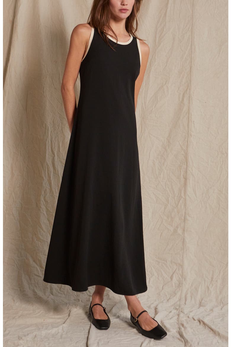 Suede Trim Chiffon Maxi Dress, Alternate, color, Black