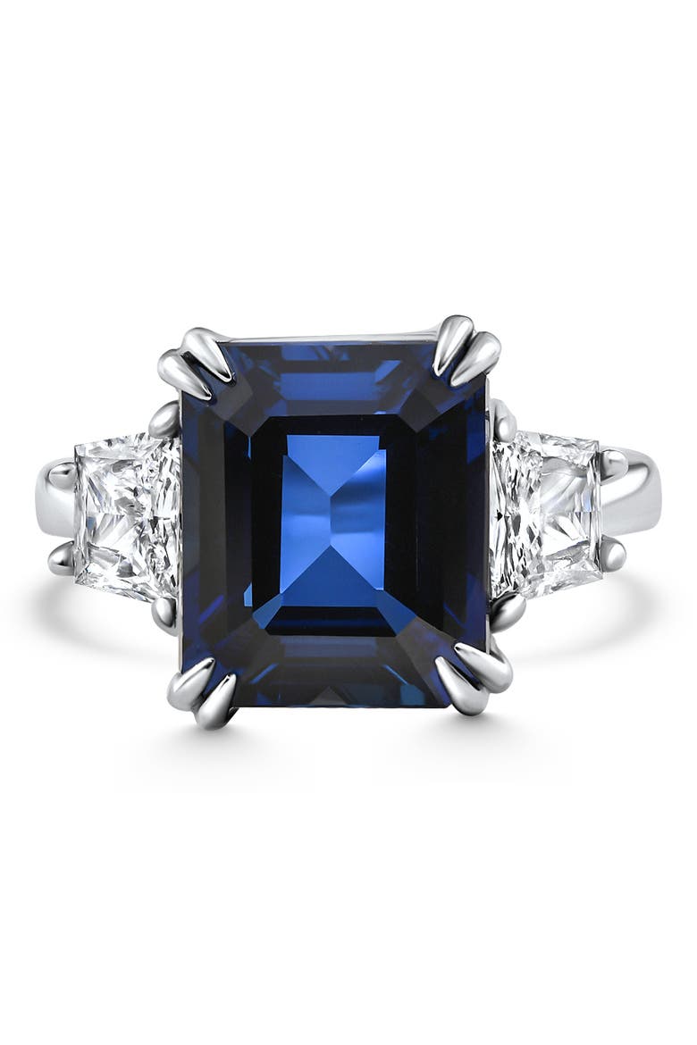 6Ct Blue Sapphire & Diamond Anniversary Engagement Ring 14k Gold Lab Grown, Main, color, 14k White Gold