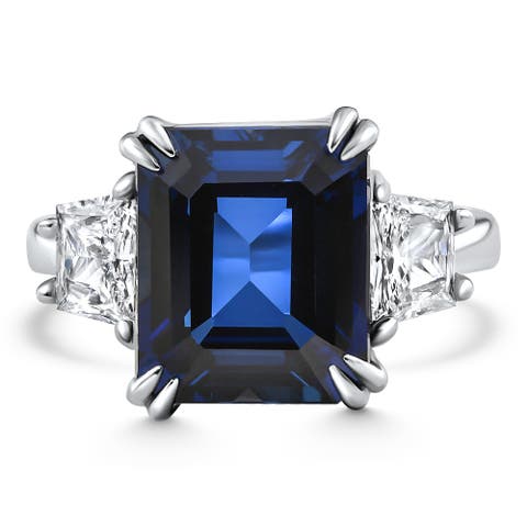 6Ct Blue Sapphire & Diamond Anniversary Engagement Ring 14k Gold Lab Grown