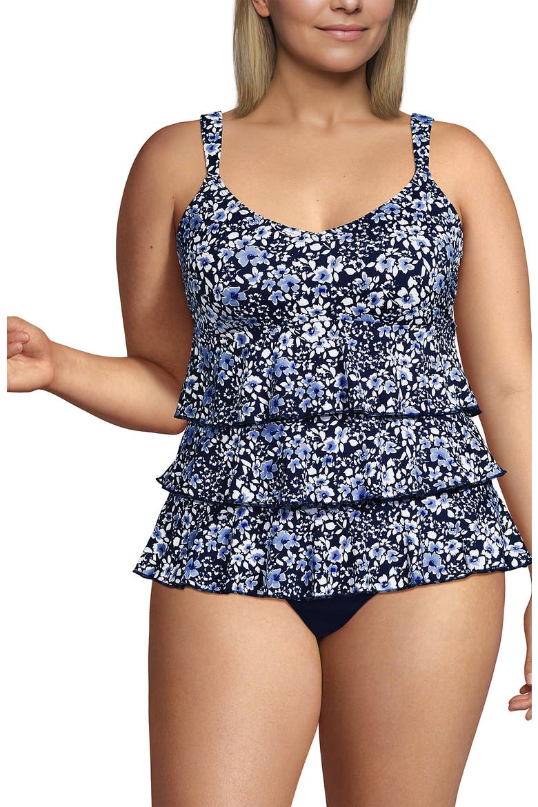 Plus Size Ruffle Fauxkini One Piece Swimsuit, Alternate, color, Navy Meadow Floral