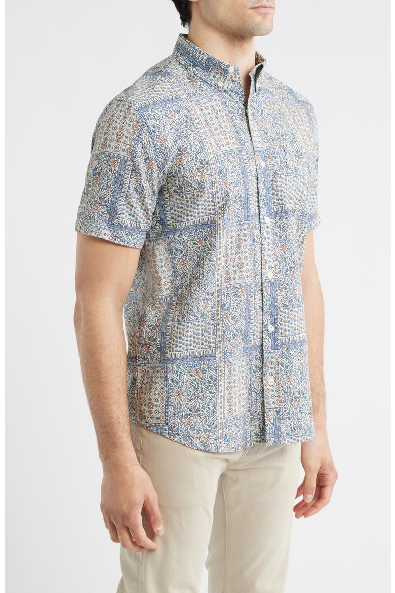 Hampton Stretch Cotton Short Sleeve Button-Up Shirt, Alternate, color, WHITE MULTI BANDANA