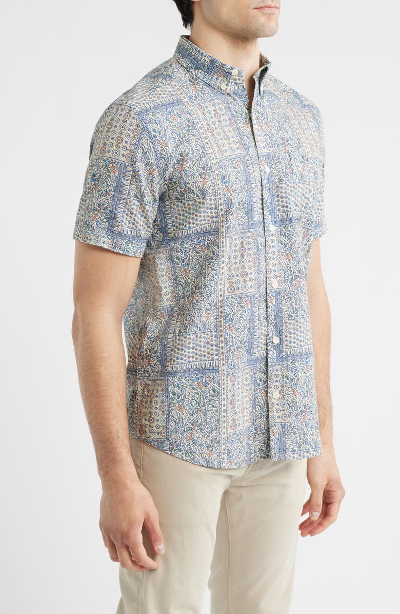 Johnston & Murphy Hampton Stretch Cotton Short Sleeve Button-Up Shirt, Alternate, color, White Multi Bandana