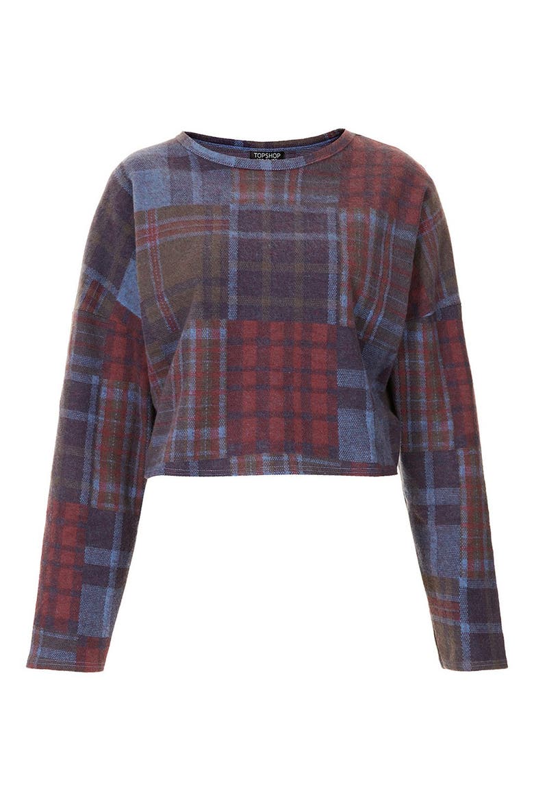 Mixed Plaid Crop Sweater, Alternate, color, NAVY BLUE