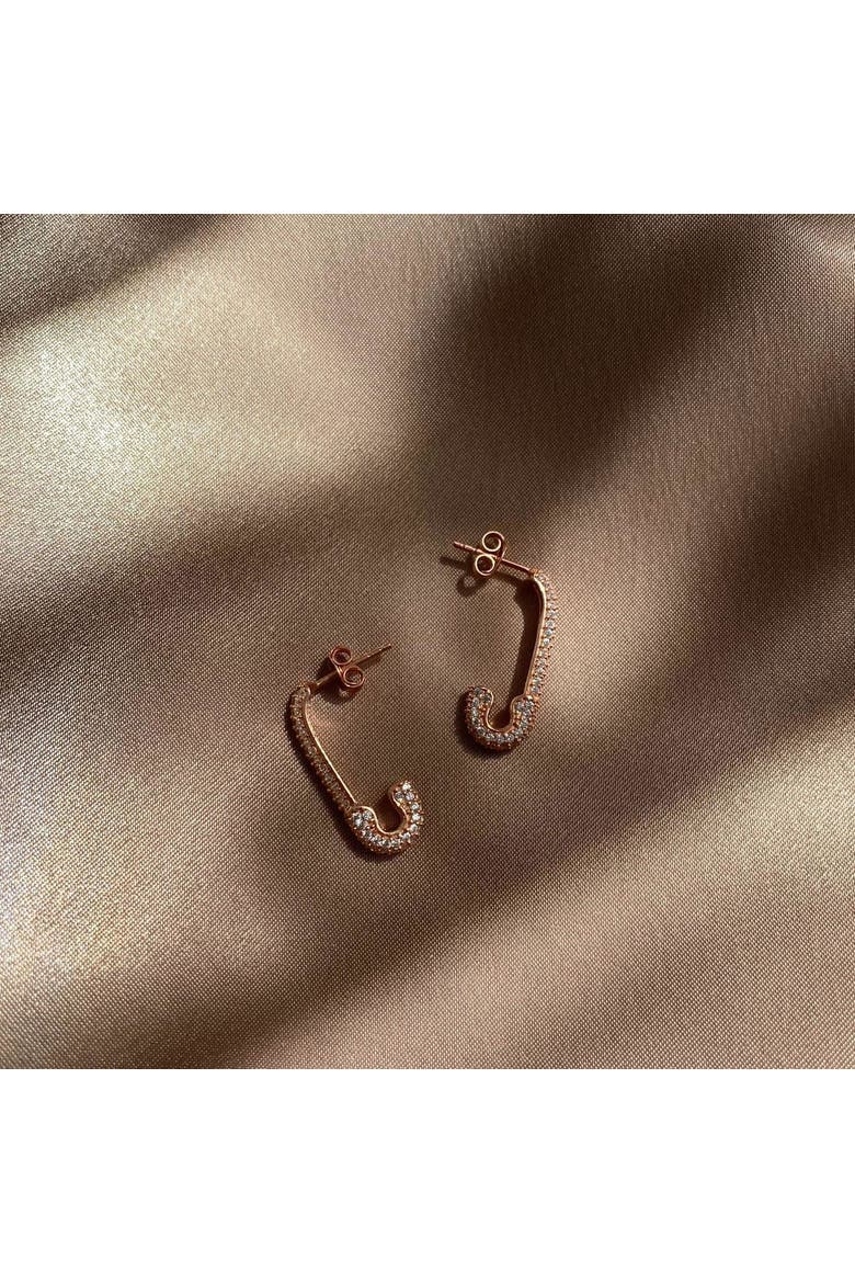 Pave Stud Safety Pin Earring Jewelled Sterling Silver, Alternate, color, Rose gold