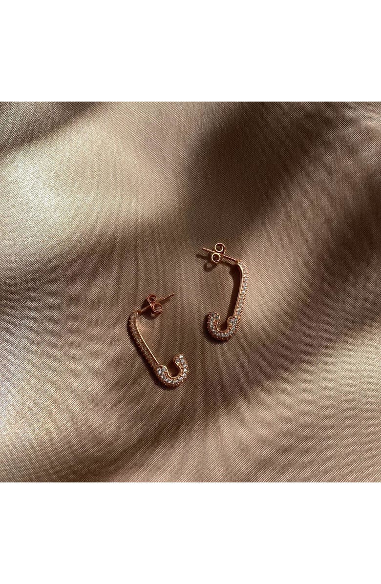 Spero London Pave Stud Safety Pin Earring Jewelled Sterling Silver, Alternate, color, Rose Gold
