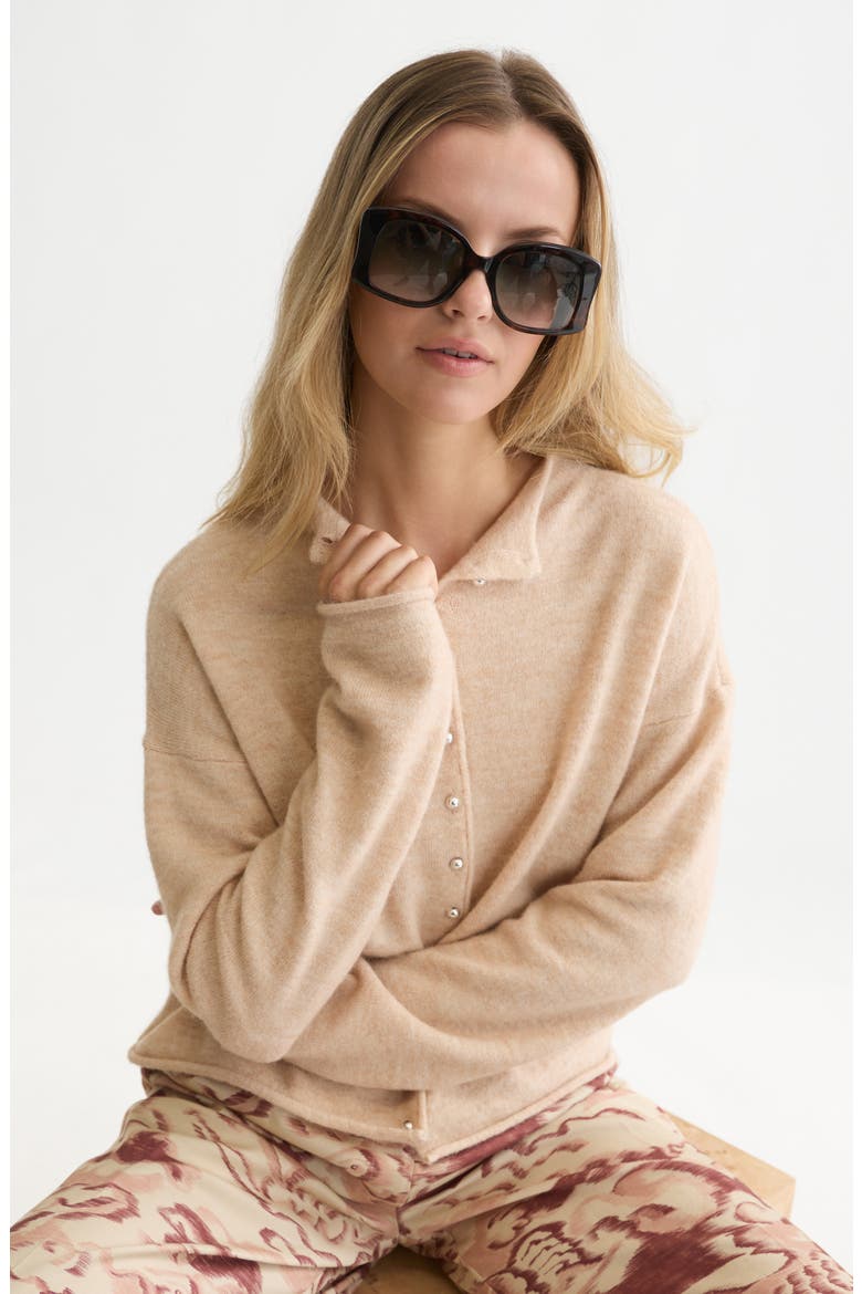 Fuzzy Funnel Neck Cardigan, Alternate, color, SHIFTING SAND MELANGE