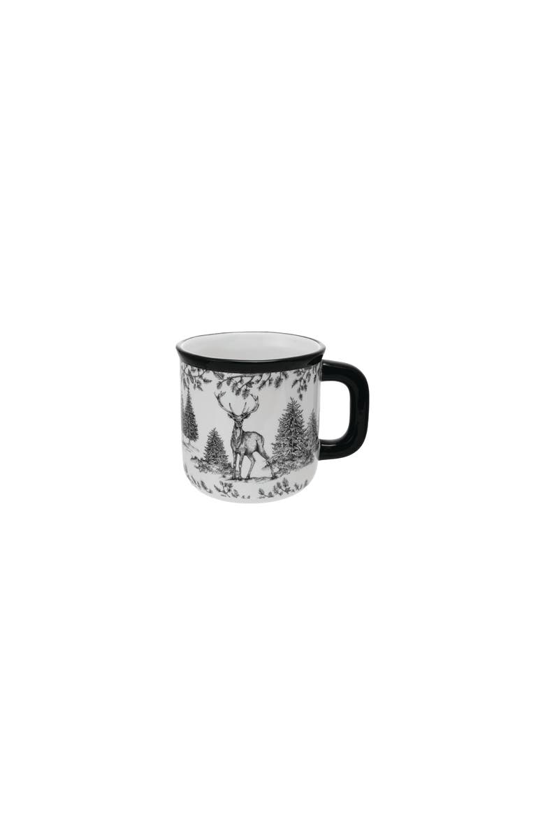 Storied Home 18-Ounce Ceramic Mug with Woodland Deer Scene and Colored Rim, Brown and Cream Color, Main, color, 