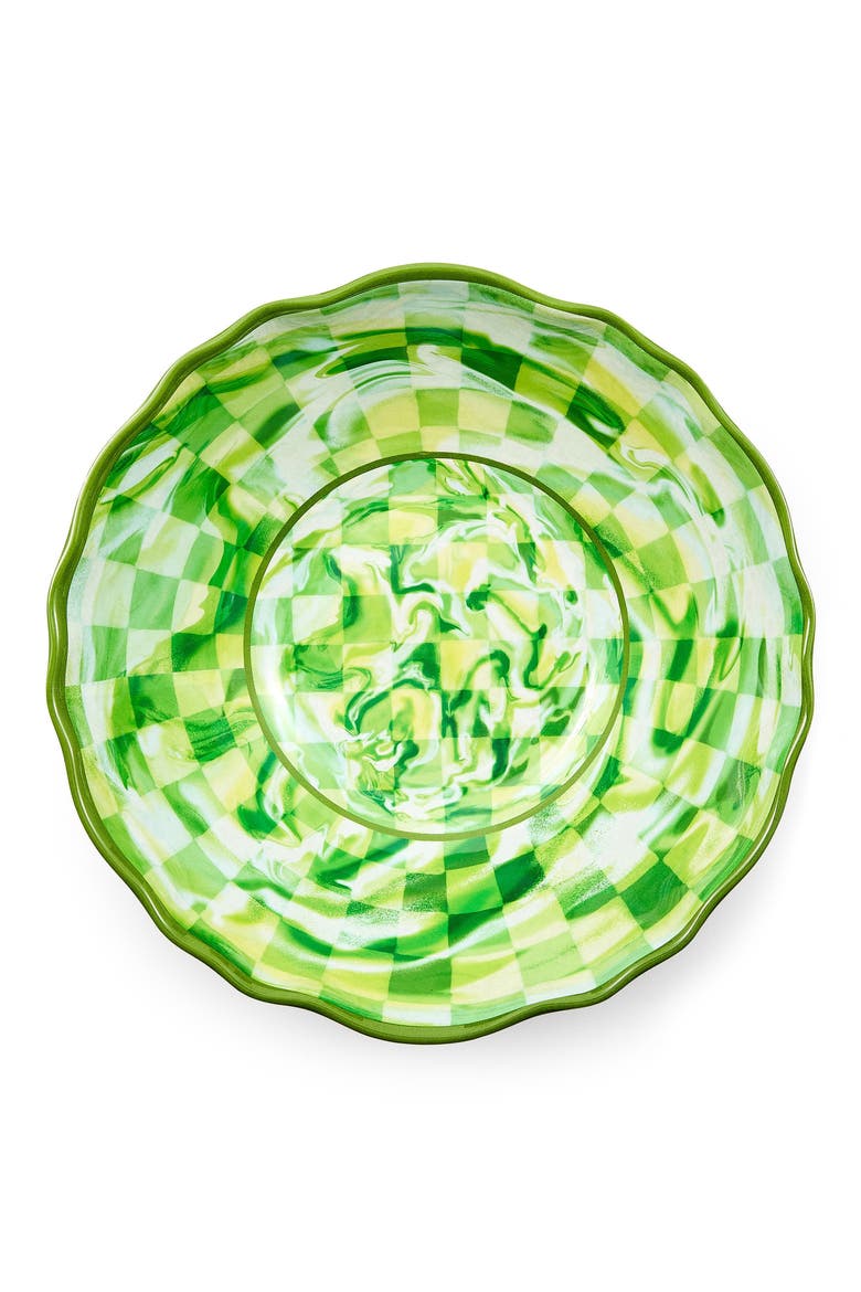 Green Marble Check Melamine Serving Bowl, Alternate, color, GREEN