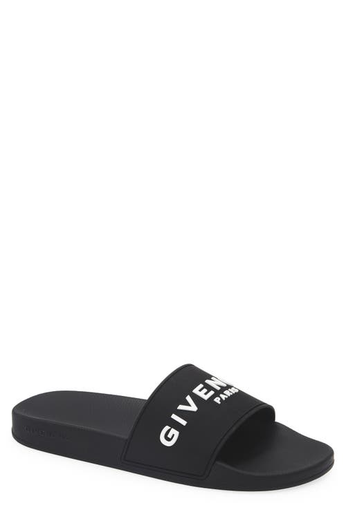 Givenchy Black Flat Slides With Logo In Polyurethane Man