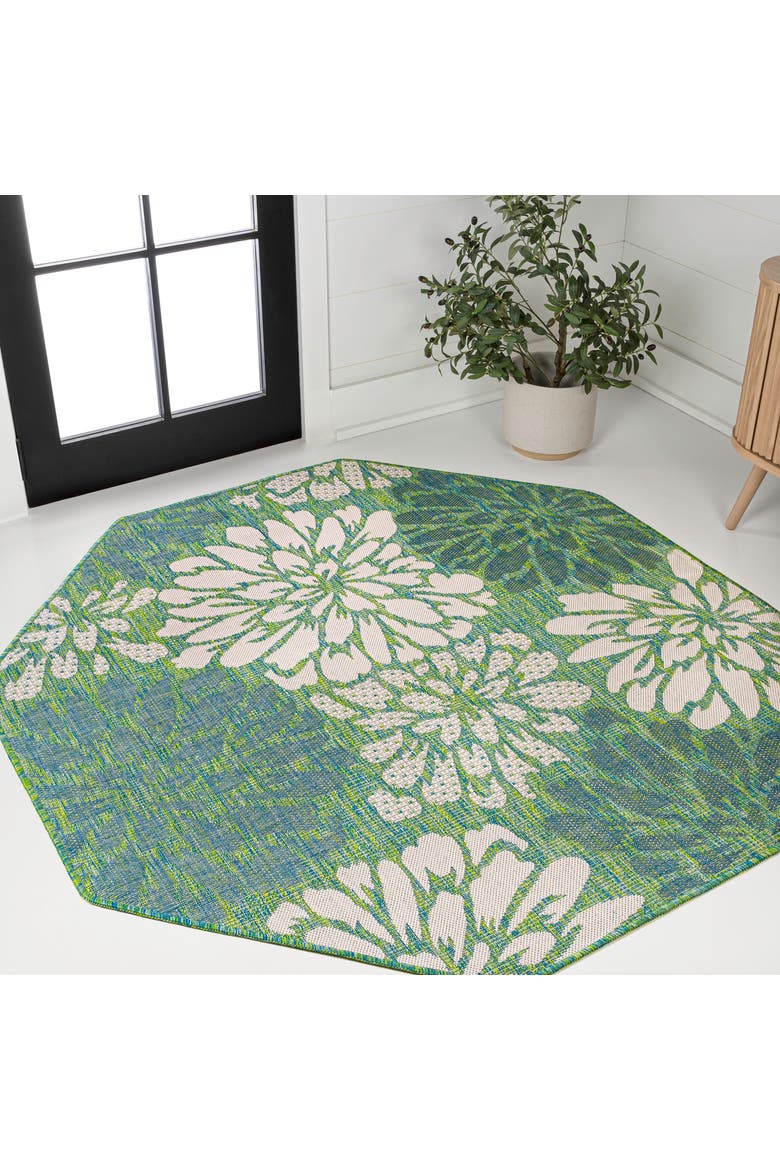 Zinnia Modern Floral Textured Weave Octagon Indoor/Outdoor Area Rug, Alternate, color, Cream/Green