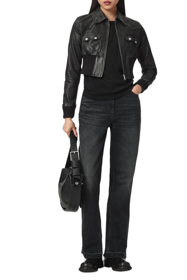 Lena Leather Jacket, Alternate, color, BLACK