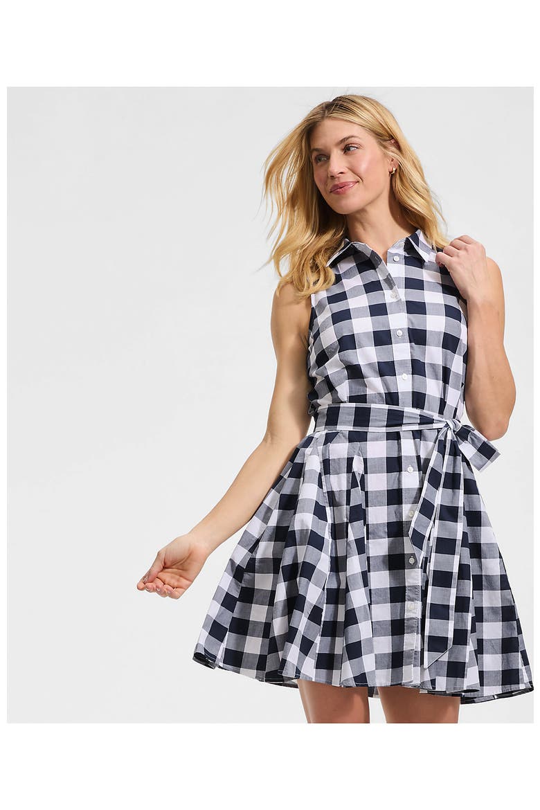 Poplin Button Front Dress with Godets, Alternate, color, Radiant Navy Gingham
