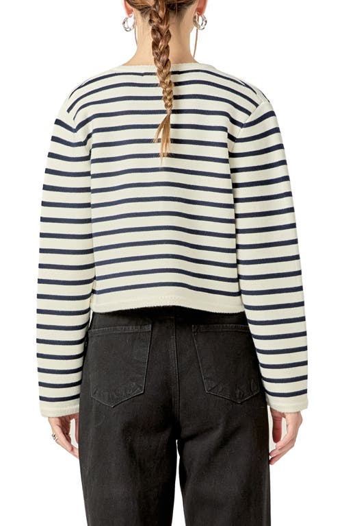 English Factory Stripe Tweed Lady Jacket In Cream/navy