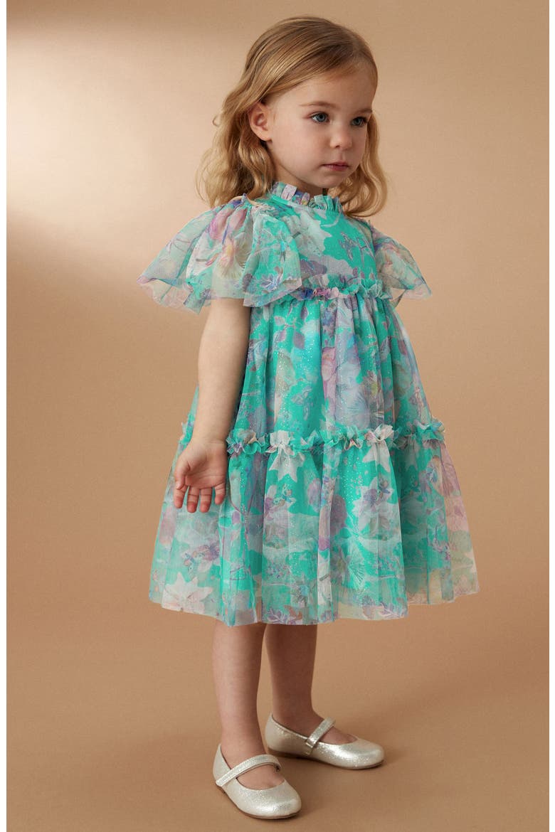 Kids' Tiered Mesh Dress, Alternate, color, GREEN