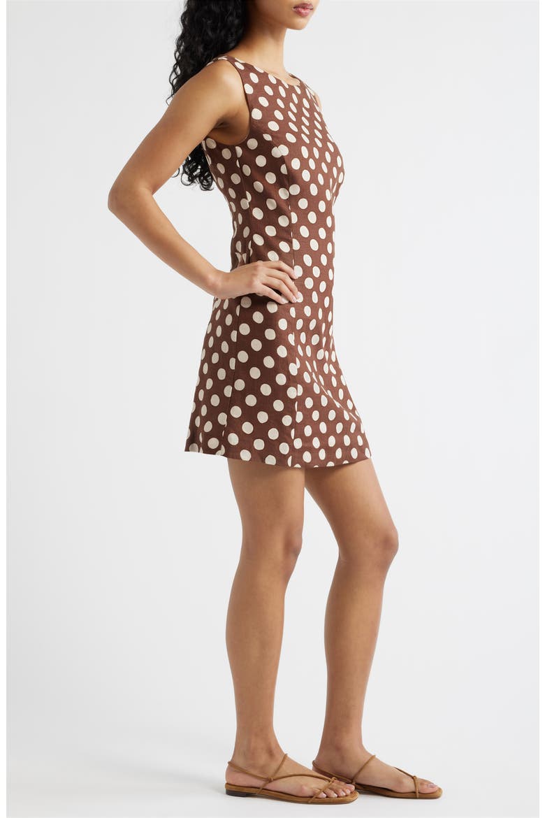 Lydie Polka Dot Linen Minidress, Alternate, color, CIOCCOLATO DOT