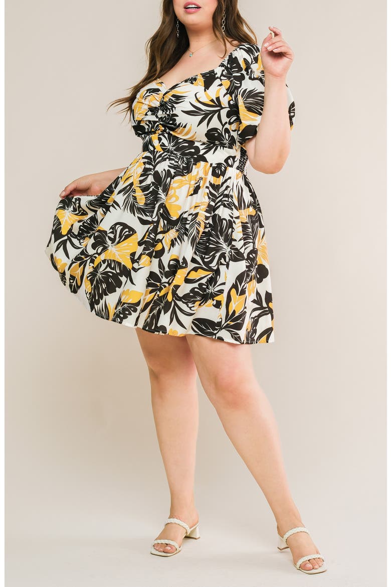 Ruched Puff Sleeve Minidress, Alternate, color, BLACK