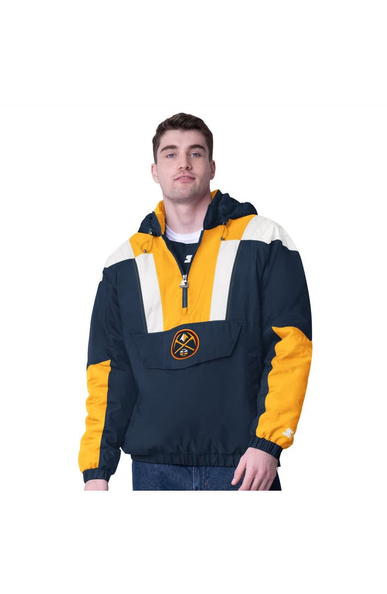 STARTER Men's Starter  Navy/Gold Denver Nuggets Charger Half-Zip Pullover Jacket, Main, color, 