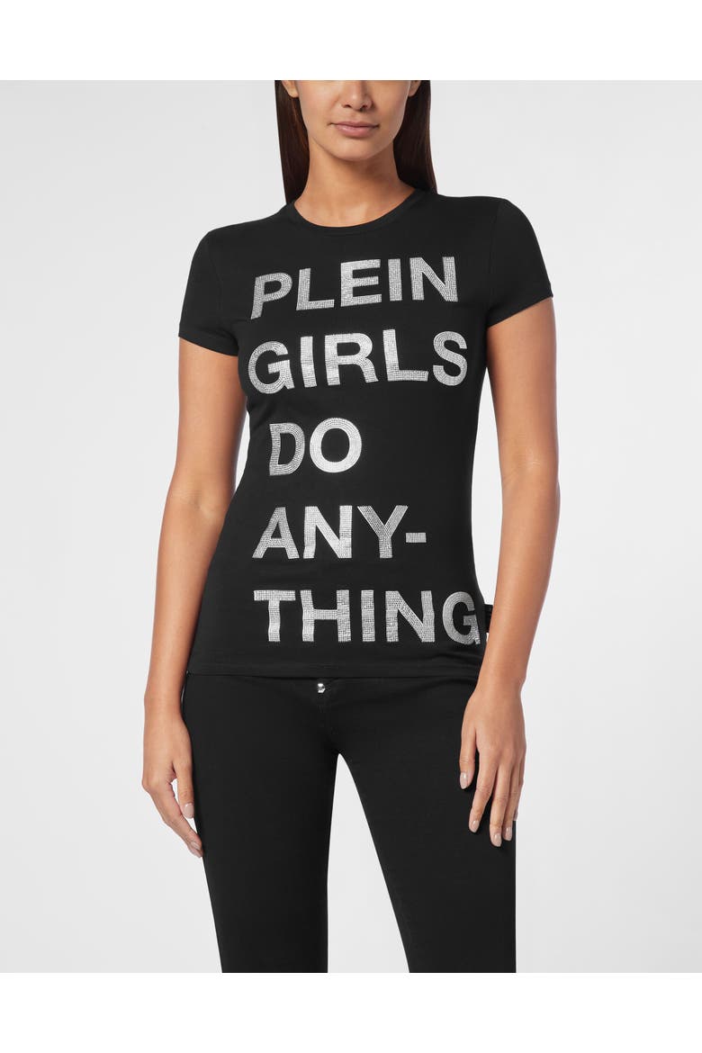 T-Shirt Slim Fit Women, Main, color, black