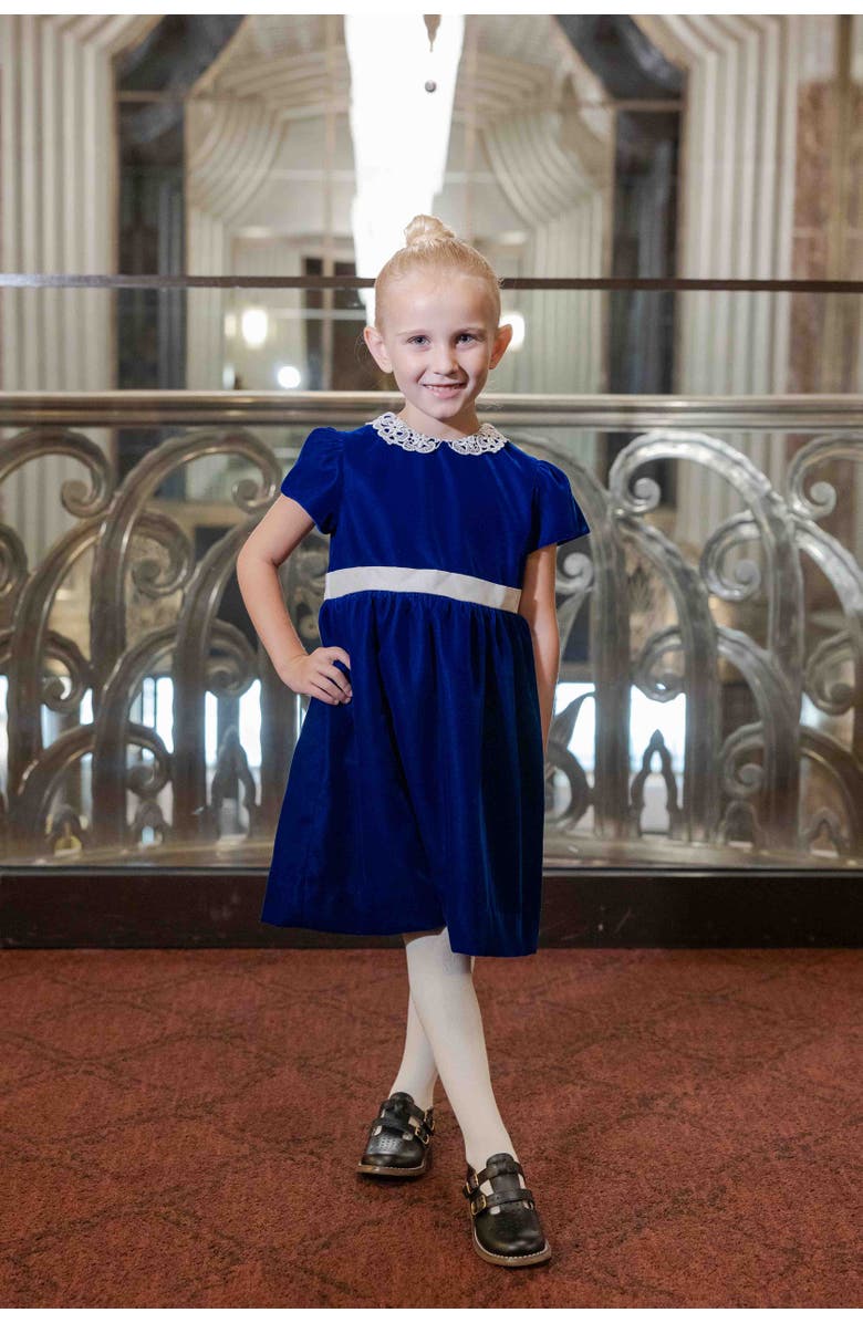 Florence Eiseman Velvet Dress With Lace Collar, Alternate, color, Royal Blue