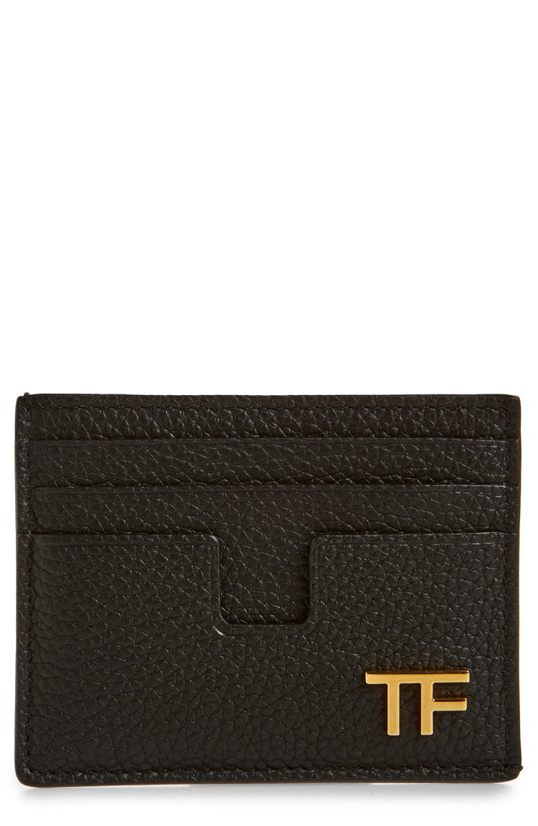 TOM FORD T-Line Soft Grain Leather Card Holder, Main, color, Black