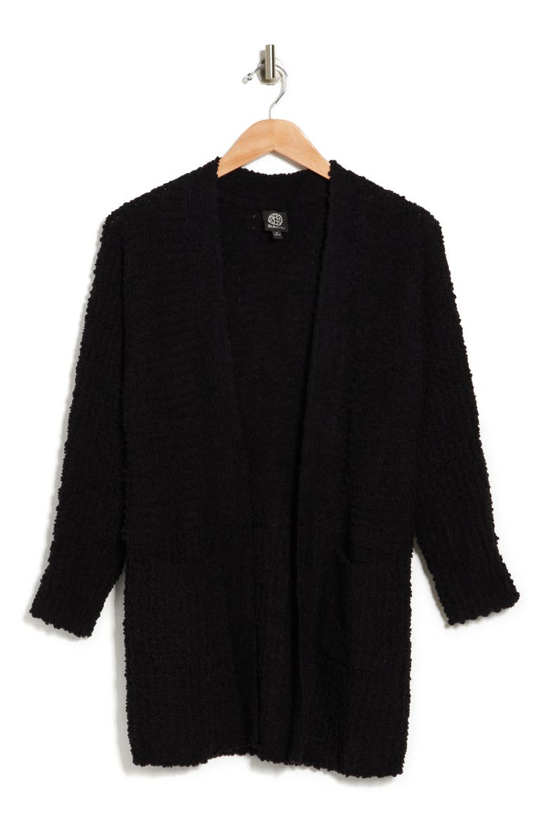 Open Front Patch Pocket Popcorn Cardigan, Alternate, color, BLACK