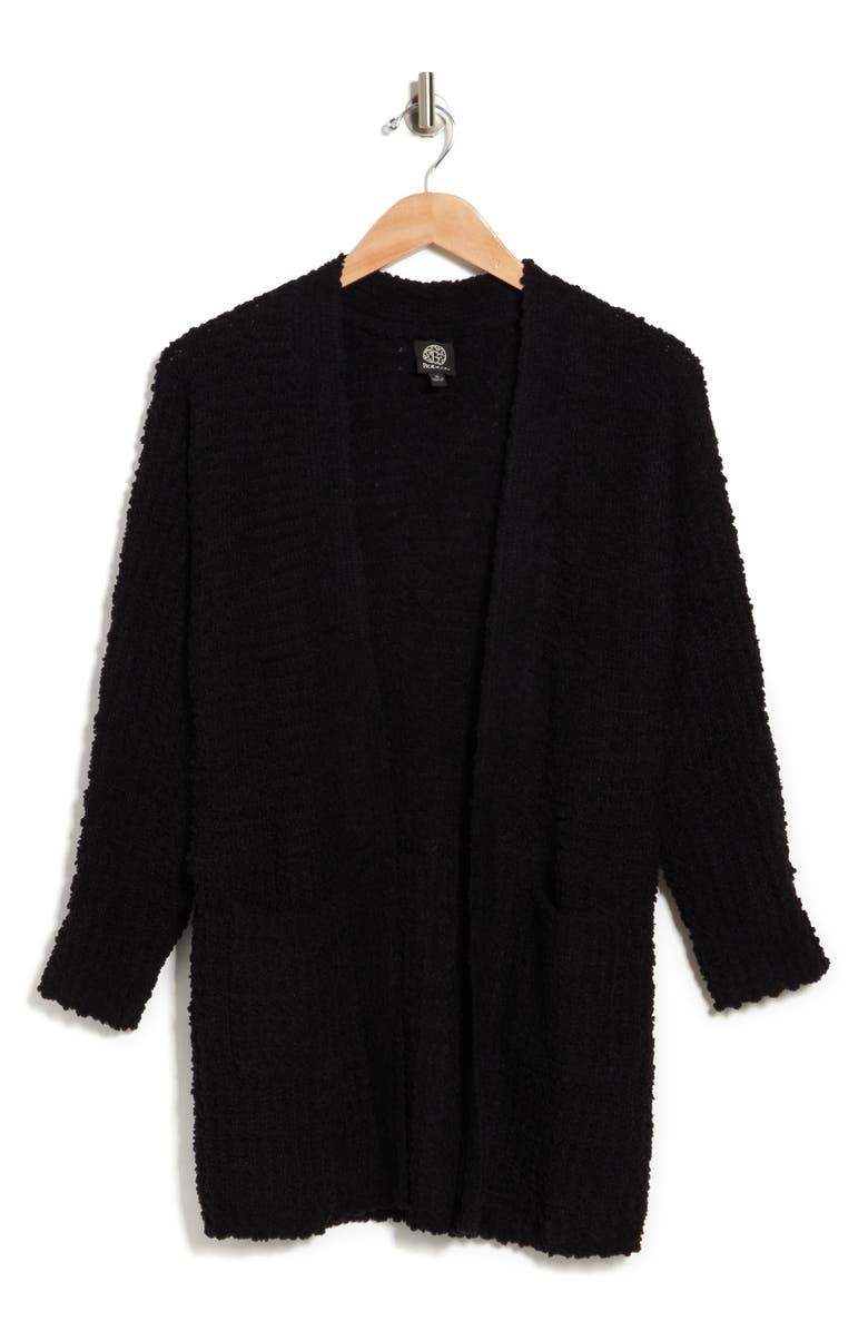 Bobeau Open Front Patch Pocket Popcorn Cardigan, Alternate, color, Black