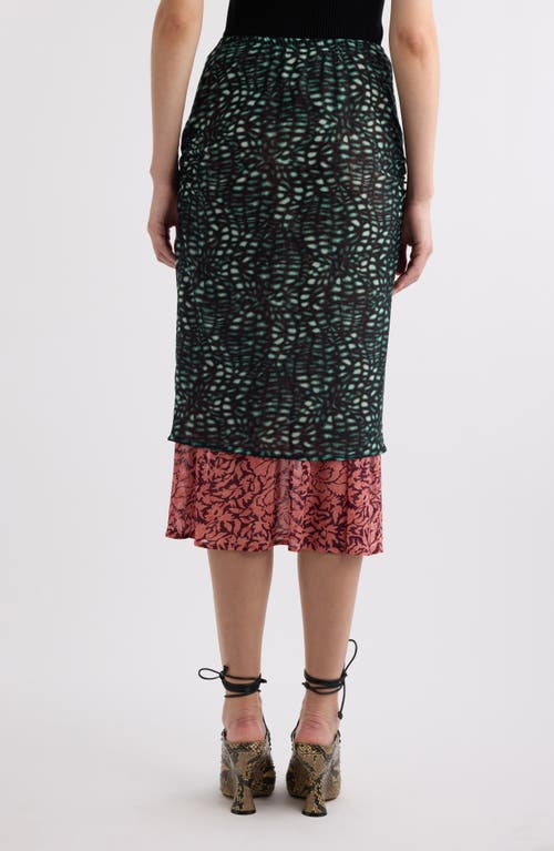 Dries Van Noten Homoa Layered Mixed Print Midi Skirt In Malachite