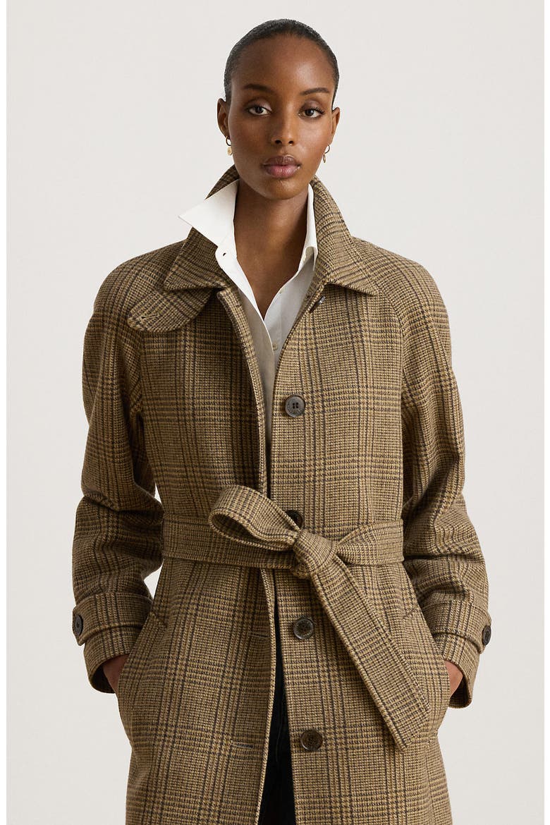 Wool Blend Trench Coat, Alternate, color, HAZEL PLAID