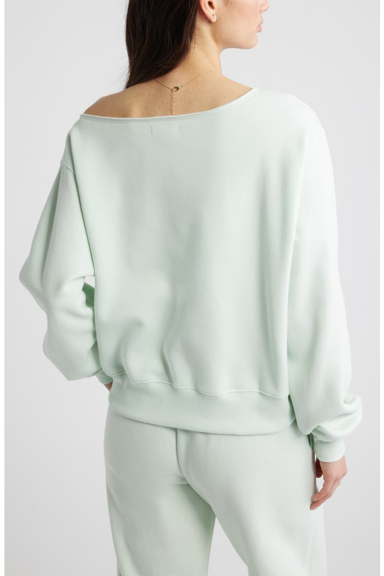 Fleece Off the Shoulder Sweatshirt, Alternate, color, GREEN CLOUD