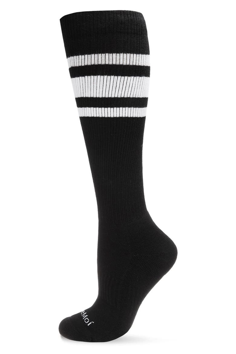 Stripe Performance Knee High Compression Socks, Main, color, BLACK