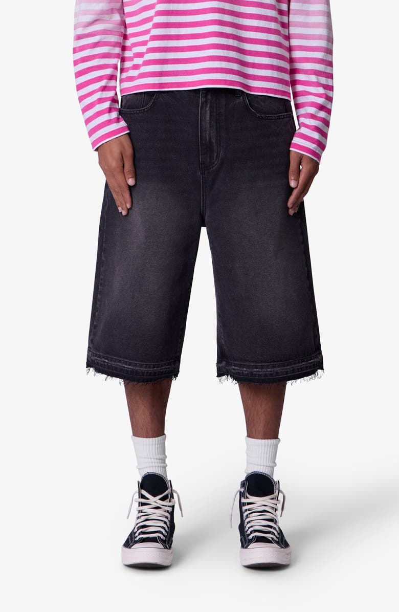 mnml Ultra Baggy Raw Edge Denim Shorts, Main, color, Washed Black