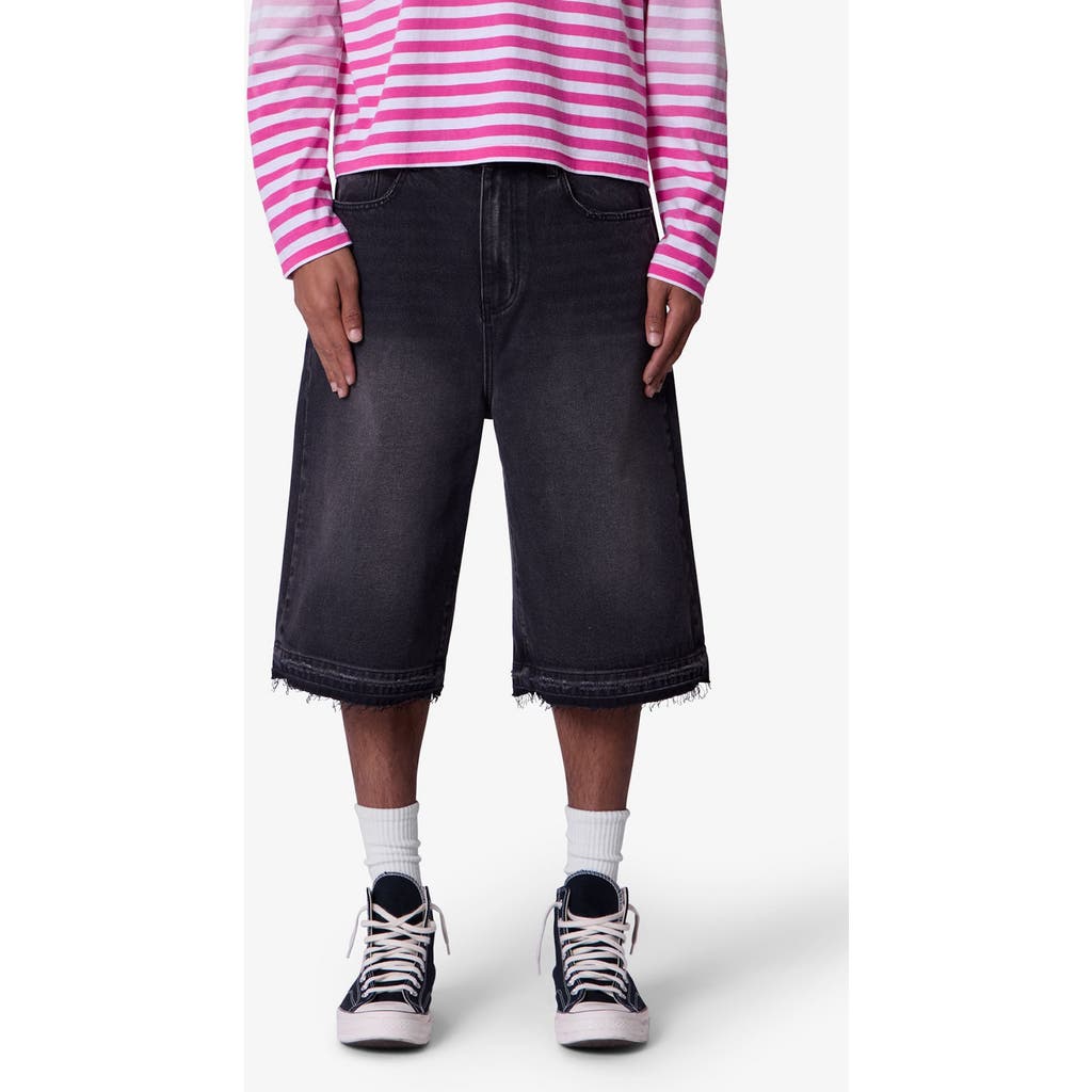 Mnml Ultra Baggy Raw Edge Denim Shorts In Black