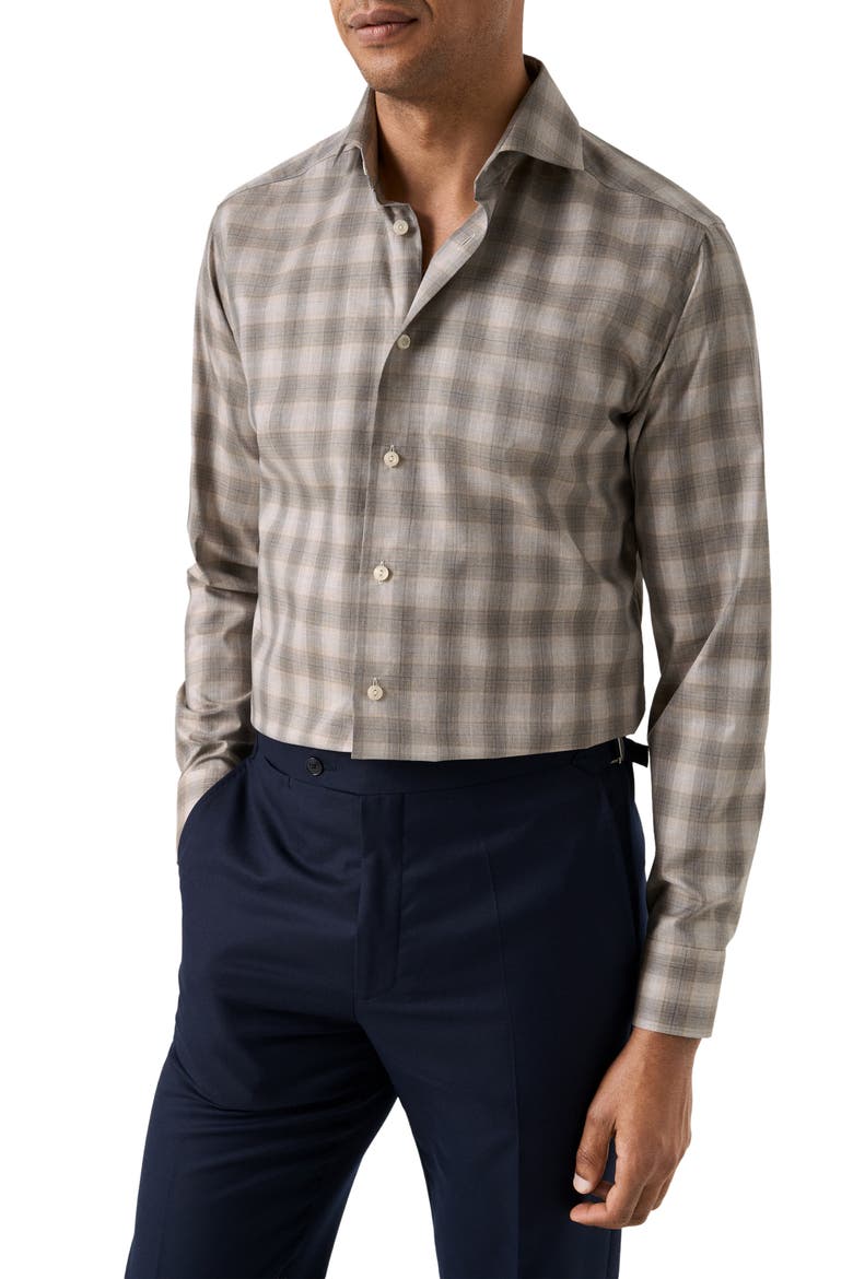 Slim Fit Bold Check Twill Button-Up Shirt, Main, color, LIGHT BEIGE
